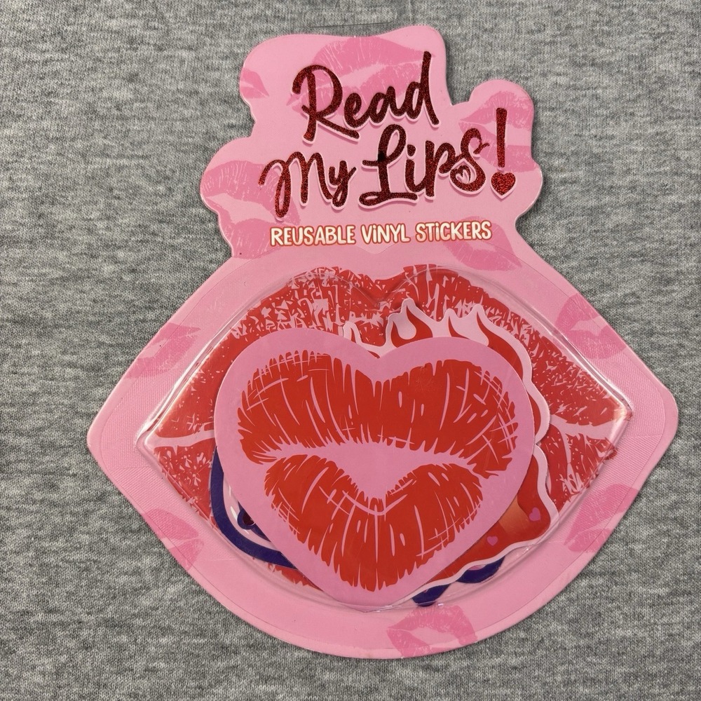 3 Piece Reusable Vinyl‎ Stickers Kiss Love Valentines Read My Lips NEW